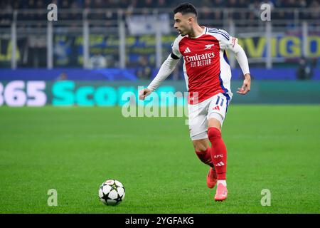 Gabriel Martinelli dell'Arsenal FC durante la partita di UEFA Champions League 2024/2025 tra FC Internazionale e Arsenal FC allo stadio San Siro di Milano (Italia), 6 novembre 2024. Foto Stock