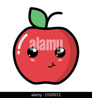 Mela Kawaii con una faccia emotiva carina Illustrazione Vettoriale
