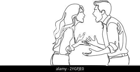 disegno continuo a linea singola di coppie che litigano e urlano l'un l'altro, illustrazione vettoriale di line art Illustrazione Vettoriale