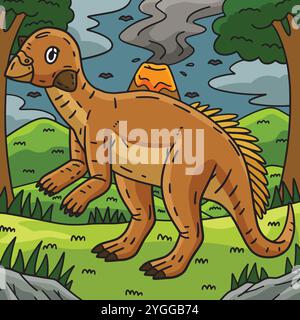 Dino Psittacosaurus illustrazione di un cartone animato colorato Illustrazione Vettoriale