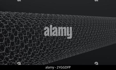 Illustrazione 3d del piano reticolare in cristallo del tubo di macro grafene delle celle esagonali Foto Stock