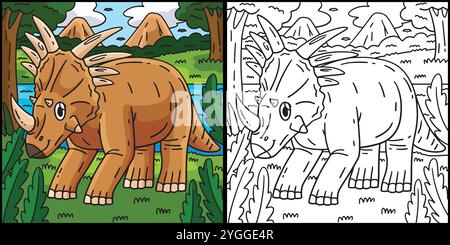 Illustrazione della pagina da colorare dello Styracosaurus di dinosauro Illustrazione Vettoriale