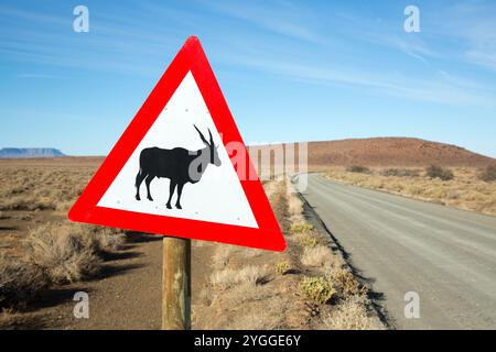 Attenzione all'insegna degli animali, Tankwa Karoo National Park, Sud Africa Foto Stock