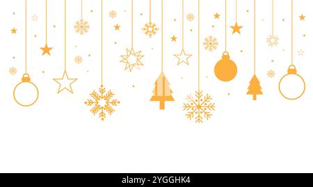 Sfondo vettoriale decorativo con fiocchi di neve. Decorazione per Natale e Capodanno - Banner per buon Natale e felice anno nuovo. Illustrazione Vettoriale