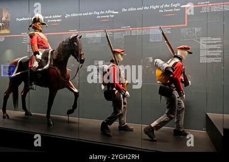 Diorama che mostra le uniformi britanniche nel Waterloo Memorial 1815, museo sul campo di battaglia sull'ultima guerra napoleonica a Braine-l'Alleud, Vallonia, Belgio Foto Stock