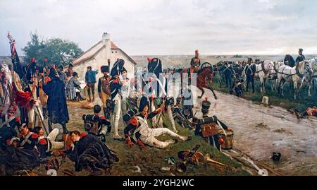 La mattina della battaglia di Waterloo: Il quartier generale di Napoleone nel 1815, dipinto da Ernest Crofts Foto Stock