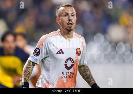 Bruxelles, Belgio. 7 novembre 2024. BRUXELLES, BELGIO - 7 NOVEMBRE: Angelino di AS Roma guarda in alto durante la fase MD4 di UEFA Europa League 2024/25 tra R. Union Saint-Gilloise e AS Roma allo stadio King Baudouin il 7 novembre 2024 a Bruxelles, Belgio. (Foto di Joris Verwijst/Orange Pictures) credito: Orange Pics BV/Alamy Live News Foto Stock