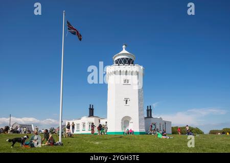 Inghilterra, Kent, baia di St Margaret, faro di South Foreland Foto Stock