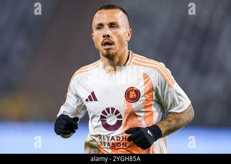 Bruxelles, Belgio. 7 novembre 2024. BRUXELLES, BELGIO - 7 NOVEMBRE: Angelino di AS Roma guarda in alto durante la fase MD4 di UEFA Europa League 2024/25 tra R. Union Saint-Gilloise e AS Roma allo stadio King Baudouin il 7 novembre 2024 a Bruxelles, Belgio. (Foto di Joris Verwijst/Orange Pictures) credito: Orange Pics BV/Alamy Live News Foto Stock