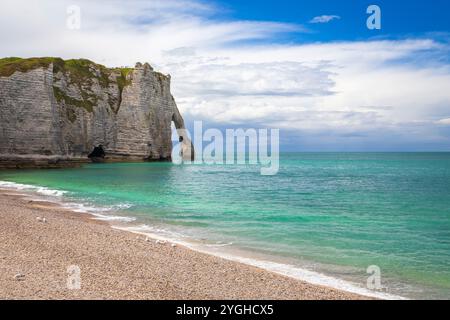 Alba a Etretat, Octeville sur Mer, le Havre, Seine Maritime, Normandia, Francia, Europa occidentale. Foto Stock