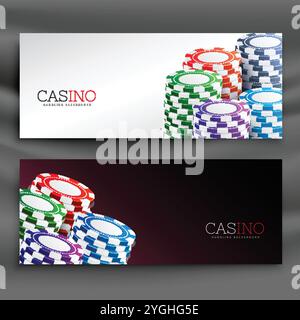 Casino chip banner di intestazione impostare Illustrazione Vettoriale