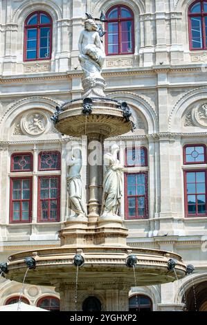 VIENNA, AUSTRIA - 18 LUGLIO 2024: Teatro dell'Opera di Vienna. Lo storico teatro dell'opera è un simbolo e punto di riferimento della città di Vienna, Austria, il 18 luglio Foto Stock