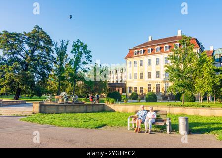 Dresden, hotel Bellevue, fountain 3 graces in Saxony, Germany Stock Photo