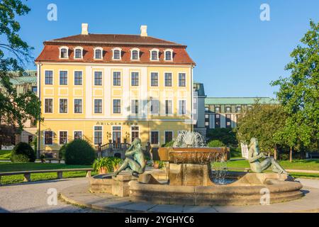 Dresden, hotel Bellevue, fountain 3 graces in Saxony, Germany Stock Photo