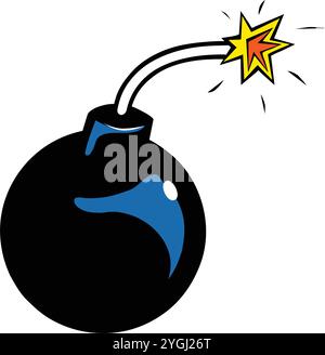 Fai esplodere una piccola bomba rotonda con nuvole di luce festose su sfondo nero, un'icona astratta Illustrazione Vettoriale