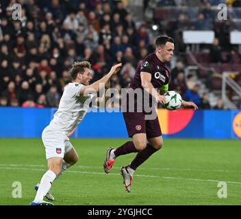 Tynecastle Park Edimburgo Scozia Regno Unito 7 novembre 24 partita UEFA Conference League Hearts vs Heidenheim Lawrence Shankland of Hearts Foto Stock