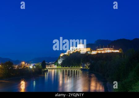 Kufstein, fortezza di Kufstein, locanda fluviale a Kufsteinerland, Tirolo, Austria Foto Stock