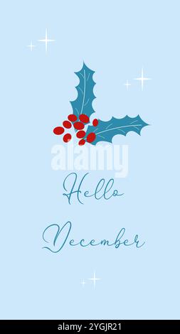 Modello di storie natalizie Ciao dicembre. Design vettoriale modificabile per i social media. Illustrazione Vettoriale