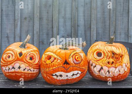 Raccapriccianti zucche di Halloween a Steveston, British Columbia, Canada Foto Stock