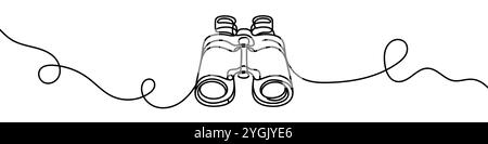 Illustrazione vettoriale minimalista che raffigura una coppia di binocoli, disegnati con una singola linea ininterrotta Illustrazione Vettoriale