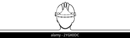 Illustrazione minimalista che rappresenta un operaio edile che indossa un casco di sicurezza, disegnato con una linea continua Illustrazione Vettoriale