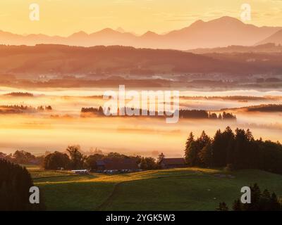 Alba autunnale vista dall'Auerberg Foto Stock