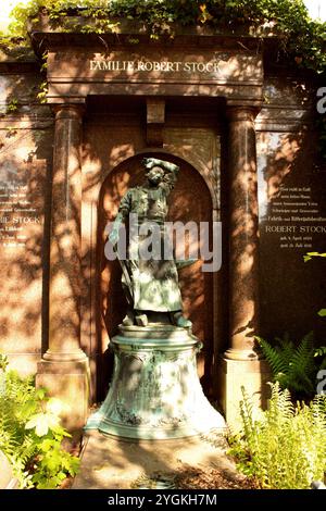 Blick auf die bronzene Figur eines Schmiedes der über einer Glocke steht auf einem der Friedhöfe an der Bergmannstraße a Berlino Grabmal Stock auf Friedhof Bergmannstraße Berlin *** Vista della figura in bronzo di un fabbro in piedi su una campana in uno dei cimiteri di Bergmannstraße a Berlino Stock presso il cimitero di Bergmannstraße Berlino Foto Stock