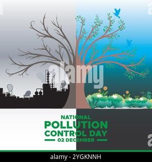 Giornata nazionale di controllo dell'inquinamento. 2 dicembre. Manifesto nazionale del giorno di controllo dell'inquinamento, banner. Illustrazione vettoriale. National Pollution Control Day Vector Illustrazione Vettoriale