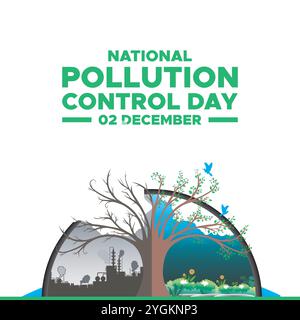 Giornata nazionale di controllo dell'inquinamento. 2 dicembre. Manifesto nazionale del giorno di controllo dell'inquinamento, banner. Illustrazione vettoriale. National Pollution Control Day Vector Illustrazione Vettoriale