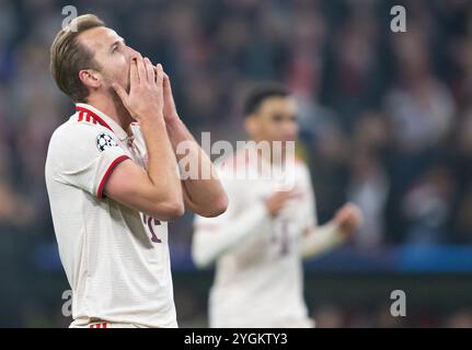 Monaco, Germania. 6 novembre 2024. Calcio: Champions League, Bayern Monaco - Benfica Lisbona, turno preliminare, giorno 4 all'Allianz Arena. Harry Kane di Monaco in azione. Crediti: Sven Hoppe/dpa/Alamy Live News Foto Stock