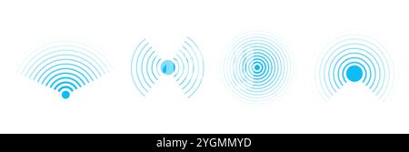 Le onde sonar attivano wi-fi wireless, linea radiale, radio, segnale della stazione radar. Scansione, anelli circolari ondulati. Illustrazione vettoriale Illustrazione Vettoriale
