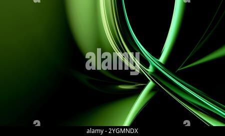 Immagine di forme a trama verde retroilluminato astratte con effetti su sfondo scuro Foto Stock