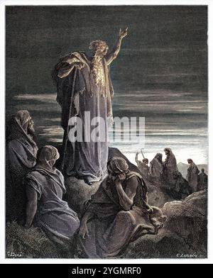 Il profeta Ezechiele profetizza (Ezechiele capitolo II) Antico Testamento. Antica illustrazione biblica colorata digitalmente di Gustave Doré (1832-1883) Foto Stock