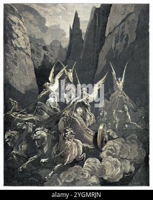 La visione di Zaccaria dei quattro cavalieri dell'Apocalisse. Vecchio Testamento. Antica illustrazione biblica colorata digitalmente di Gustave Doré (1832-1883) Foto Stock