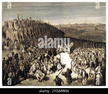 Giuda Maccabeo davanti all'esercito di Nicanor. Vecchio Testamento. Antica illustrazione biblica colorata digitalmente di Gustave Doré (1832-1883) Foto Stock