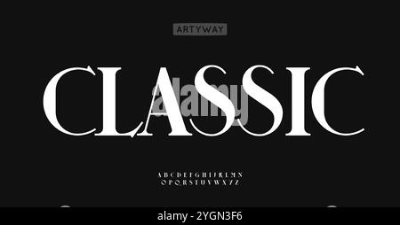 Alfabeto classico ed elegante, lettere vintage serif, font raffinato per titoli eleganti e senza tempo, logo di bellezza e moda, marchio sofisticato e di lusso Illustrazione Vettoriale