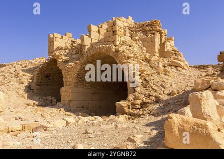 Rovine del castello dei crociati Montreal, Shoubak, Shobak o Shawbak in Giordania, Medio Oriente Foto Stock