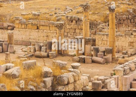 Jerash Gerasa, Giordania, antiche colonne romane da vicino, Asia Foto Stock