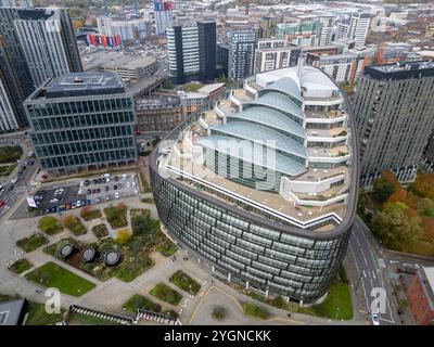 N. 1 Angel Square, sede del gruppo cooperativo, NOMA, Manchester, Inghilterra, Regno Unito Foto Stock