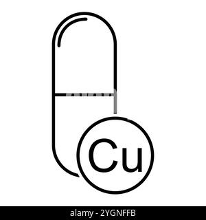 Icona minerale Cu, simbolo integratore pillola medicina sana, illustrazione vettoriale di vitamina complessa . Illustrazione Vettoriale