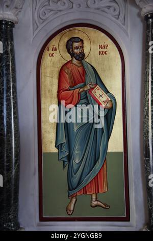 Icona del santo greco-ortodosso nei Santi Costantino ed Elena chiesa greco-ortodossa Lazaraki Glyfada Atene Attica Grecia Foto Stock