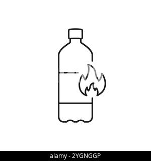 Concetto di Energy Boost con l'icona della linea di bottiglie e fiamme, per energizzare le bevande. Illustrazione del vettore isolato Illustrazione Vettoriale