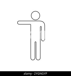 Uomo che punta a sinistra con l'icona linea allungata braccio. Simbolo contorno corpo umano. Tratto modificabile. Illustrazione del vettore isolato Illustrazione Vettoriale