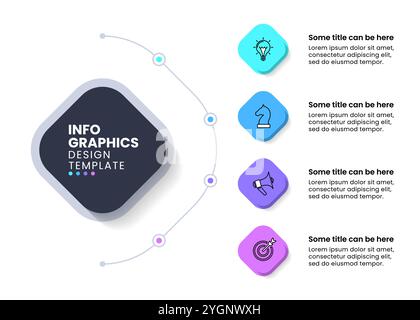 Modello infografico con icone e 4 opzioni o passaggi. Quadrati. Può essere utilizzato per il layout del flusso di lavoro, il diagramma, il banner, il webdesign. Illustrazione vettoriale Illustrazione Vettoriale