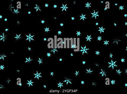 Fiocchi di neve pixel su sfondo nero per il biglietto d'auguri natalizio. Nevicata invernale, in stile pixel a 8 bit Illustrazione Vettoriale