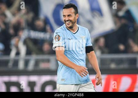 Roma, Italie. 7 novembre 2024. Pedro ELIEZER RODRIGUEZ LEDESMA della Lazio Roma celebra la vittoria durante la partita di calcio UEFA Europa League, fase MD4 tra SS Lazio e FC Porto il 7 novembre 2024 allo Stadio Olimpico di Roma - foto Matthieu Mirville (M Insabato)/DPPI Credit: DPPI Media/Alamy Live News Foto Stock