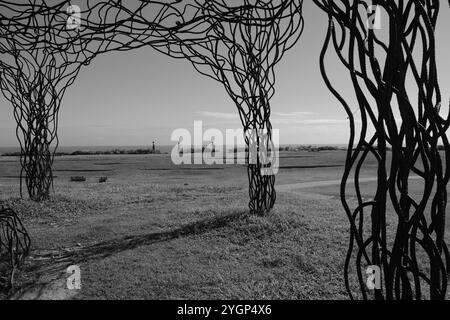 Area ricreativa di Jialulan con opere d'arte Driftwood, belvedere e oceano pacifico Foto Stock