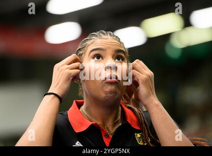 Hagen, Germania. 8 novembre 2024. Nyara SABALLY (GER) qualificazione al campionato europeo di pallacanestro femminile, Germania (GER) - Grecia (GRE) 79:76, il 7 novembre 2024 a Hagen/Germania credito: dpa/Alamy Live News Foto Stock