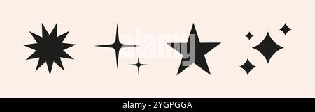 Set di scintille, stelle, sole. Esplosione astratta, effetti luminosi e lampeggianti per un design di feste natalizie. Scintillio e grafica flash Illustrazione Vettoriale