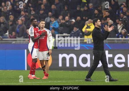 Milano, Italia. 7 novembre 2024. Italia, Milano, 2024-11-06: Gabriel Martinelli (Arsenal FC) triste per la sconfitta al termine della partita di calcio FC Inter vs Arsenal FC, UCL 2024-2025, League Phase Matchday 4, San Siro StadiumItaly, Milan, 2024 11 06: FC Inter vs Arsenal FC, UCL 2024-2025, League Phase - Matchday 4 allo stadio San Siro (foto di Fabrizio Andrea Bertani/Pacific Press/Sipa USA) Foto Stock